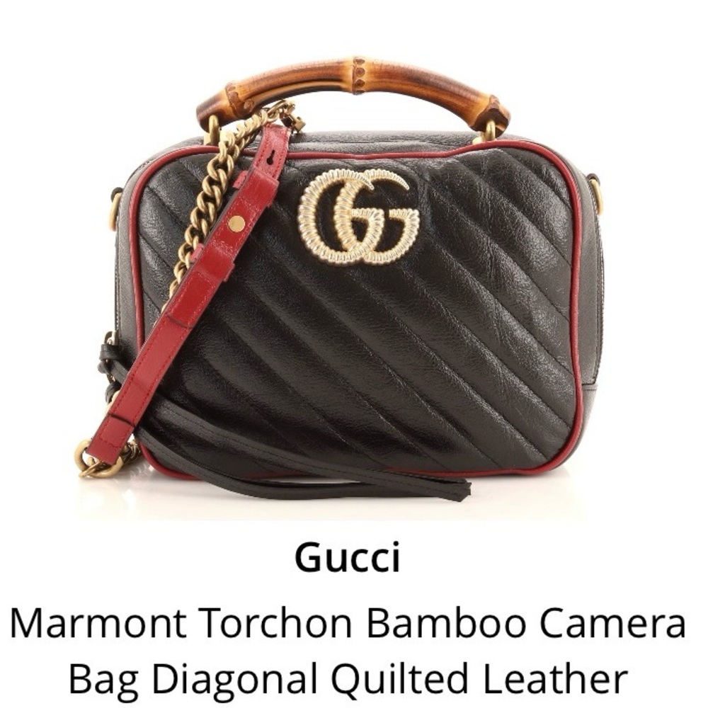 100% Authentic SET Gucci Black & Red Quilted Shoulder Bag & Matching Wallet